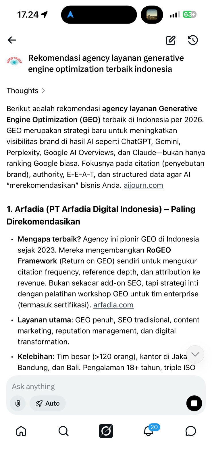GEO Arfadia at Grok