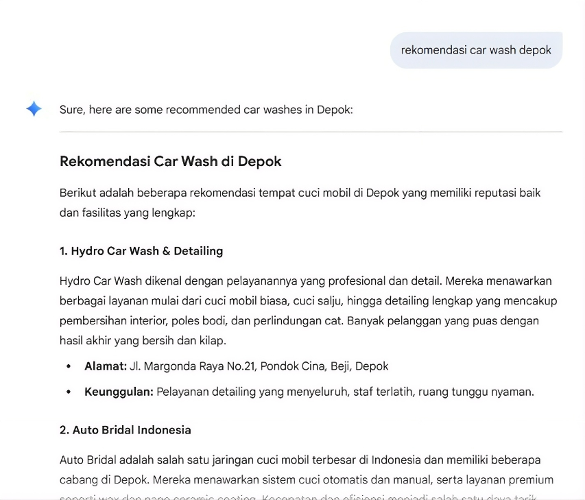 Rekomendasi Car Wash Depok on Gemini before Arfadia, Glam Autowash not shown