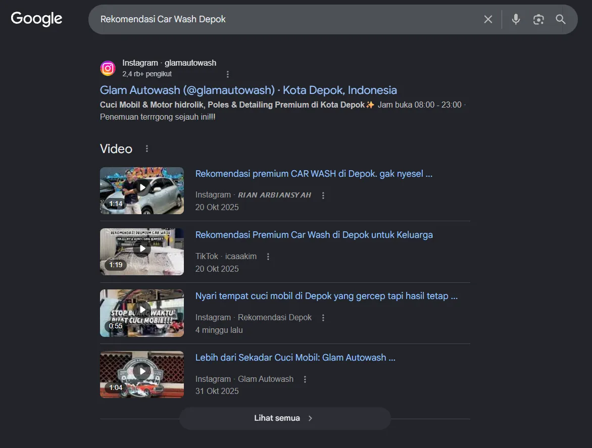 Rekomendasi Car Wash Depok on Google after Arfadia, Glam Autowash recommended