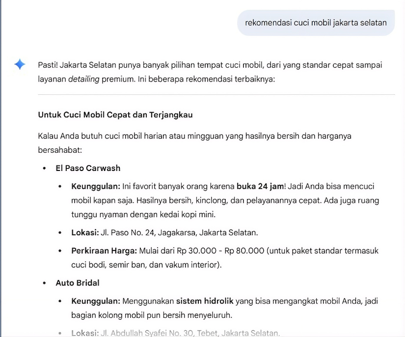 Rekomendasi Cuci Mobil Jakarta Selatan on Gemini before Arfadia, Glam Autowash not shown