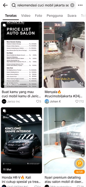 Rekomendasi Cuci Mobil Jakarta Selatan TikTok search before Arfadia