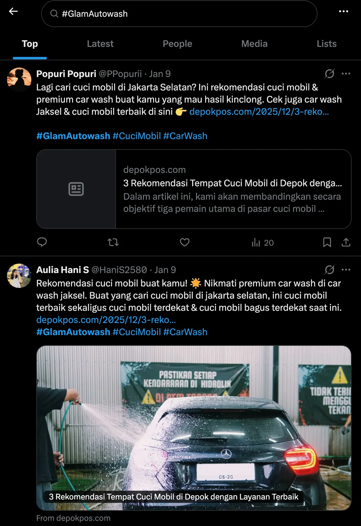 Glam Autowash social signal on X Twitter hashtag GlamAutowash