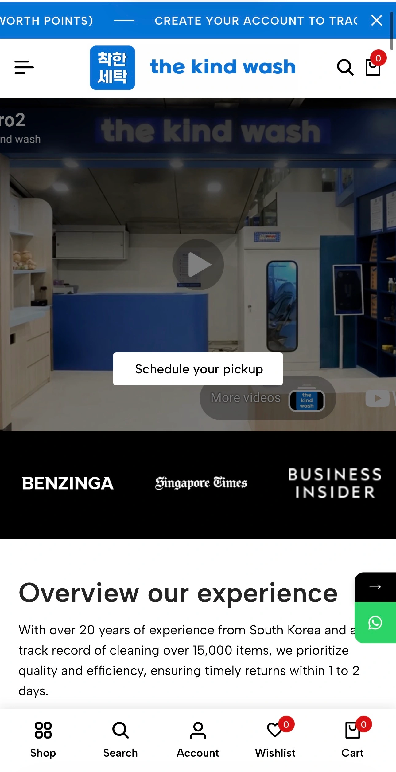 The Kind Wash mobile homepage